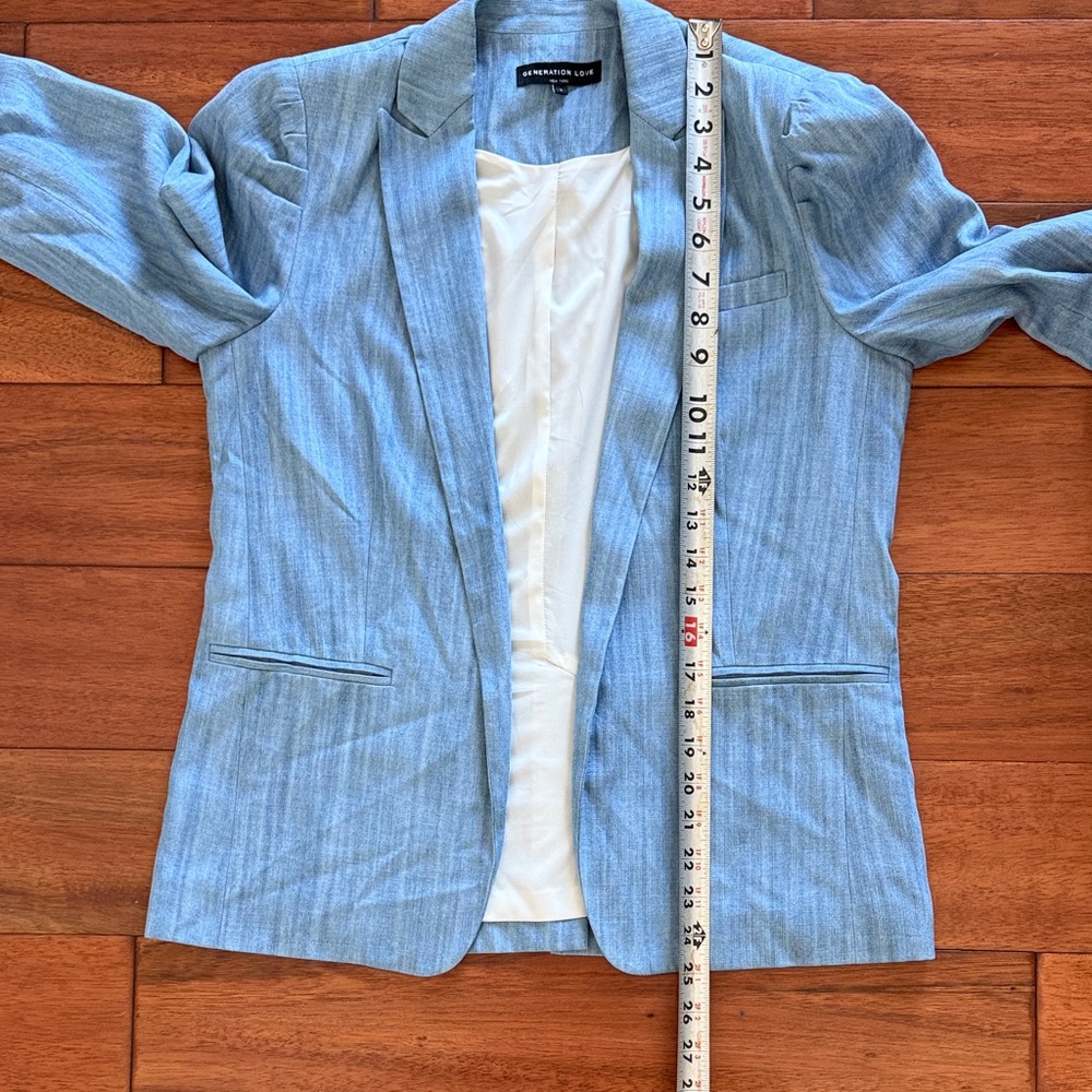 Generation Love Juniper Puff-sleeve Chambray Blazer In Blue Size Small - Picture 7 of 9